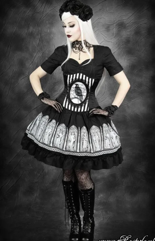Gorset w stylu gotyckim z krukiem, w paski, underbust „FANTASY RAVEN”-Restyle Hot