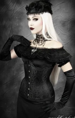 Gorset wyszczuplający talię czarny, longline, żakardowy, underbust „BLACK PEACOCK”-Restyle Discount