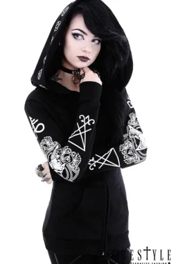 Gotycka bluza, Czaszka kozła, pentagramy, obszerny kaptur "RITUAL HOODIE"-Restyle Clearance