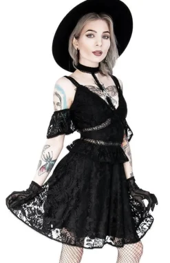 Gotycka koronkowa sukienka z obrożą i pentagramem-Restyle Fashion
