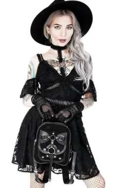 Gotycka koronkowa sukienka z obrożą i pentagramem-Restyle Fashion