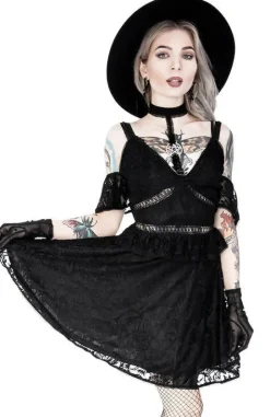 Gotycka koronkowa sukienka z obrożą i pentagramem-Restyle Fashion