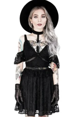Gotycka koronkowa sukienka z obrożą i pentagramem-Restyle Fashion