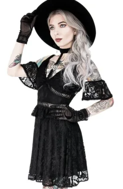 Gotycka koronkowa sukienka z obrożą i pentagramem-Restyle Fashion