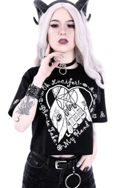 gotycka koszulka, Krótki T-shirt z nadrukiem Crop top "OH LUCIFER"-Restyle Discount