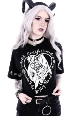 gotycka koszulka, Krótki T-shirt z nadrukiem Crop top "OH LUCIFER"-Restyle Discount