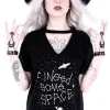 Gotycka koszulka z konstelacjami gwiazd V-neck z chokerem "I NEED SOME SPACE"-Restyle Online