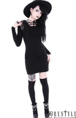 Gotycka, sznurowana sukienka, odpinany kaptur "ARMOR DRESS"-Restyle Hot