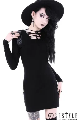 Gotycka, sznurowana sukienka, odpinany kaptur "ARMOR DRESS"-Restyle Hot