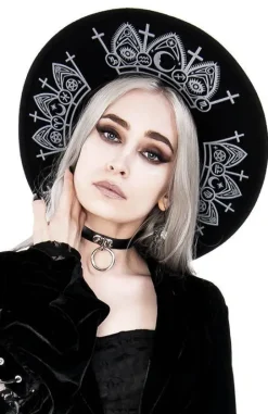 Gotycki Czarny kapelusz wełna FORTUNE TELLER szerokim rondem-Restyle Best