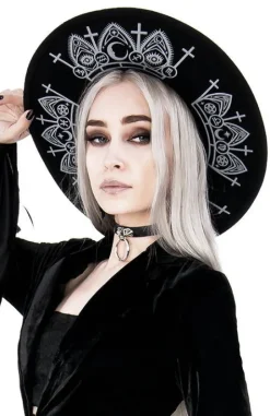 Gotycki Czarny kapelusz wełna FORTUNE TELLER szerokim rondem-Restyle Best