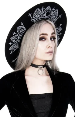 Gotycki Czarny kapelusz wełna FORTUNE TELLER szerokim rondem-Restyle Best