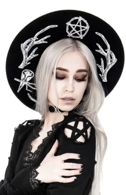 Gotycki Czarny kapelusz z dużym rondem wełna ANTLERS-Restyle New