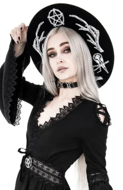 Gotycki Czarny kapelusz z dużym rondem wełna ANTLERS-Restyle New