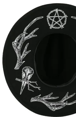 Gotycki Czarny kapelusz z dużym rondem wełna ANTLERS-Restyle New