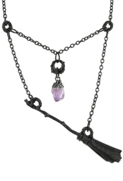 Gotycki czarny wisior czarownicy miotła BROOMSTICK-Restyle Discount