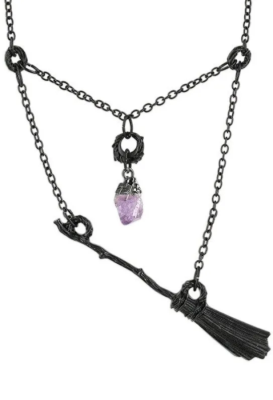 Gotycki czarny wisior czarownicy miotła BROOMSTICK-Restyle Discount