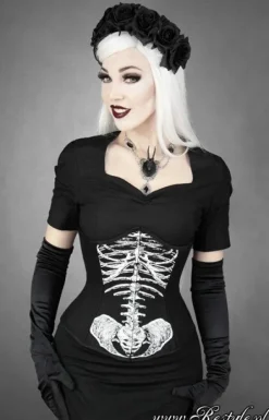 Gotycki gorset czarny szkielet, horror „SKELETON UNDERBUST”-Restyle Online