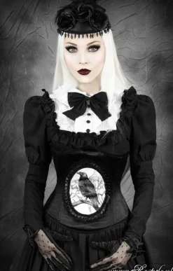 Gotycki gorset z krukiem, czarny underbust „DARK RAVEN”-Restyle New