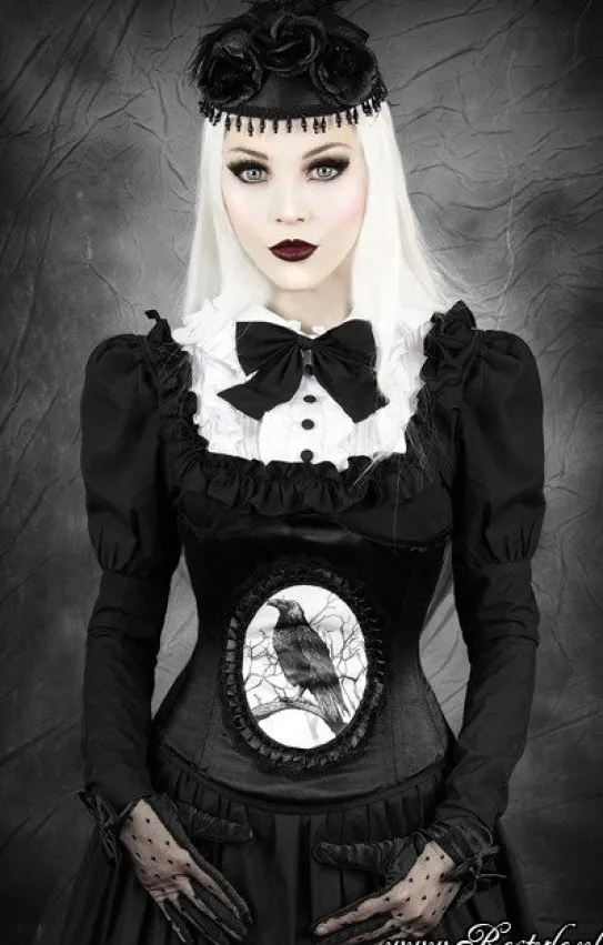 Gotycki gorset z krukiem, czarny underbust „DARK RAVEN”-Restyle New