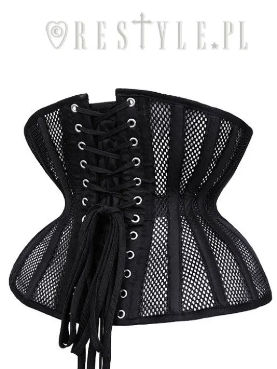 Gotycki gorset z siatki mocno modelujący "CU2 Black Mesh Underbust”-Restyle Outlet