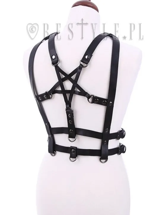 Gotycki Pasek na talię, uprząż , Czarny "PENTAGRAM HARNESS BELT"-Restyle Fashion