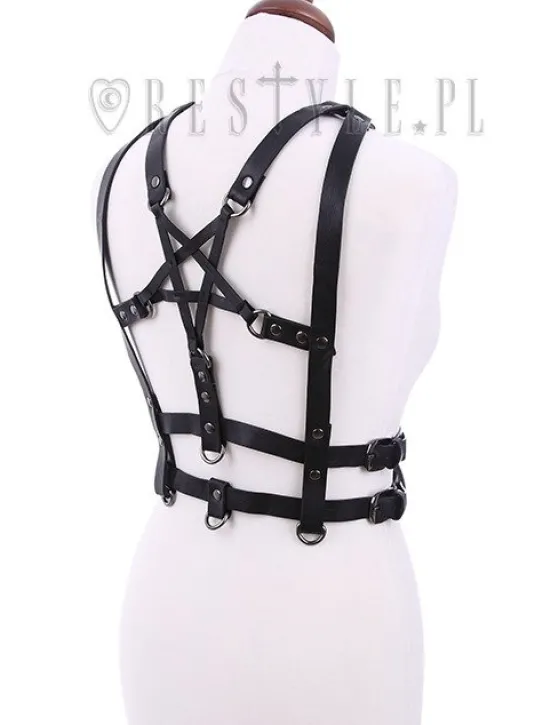 Gotycki Pasek na talię, uprząż , Czarny "PENTAGRAM HARNESS BELT"-Restyle Fashion