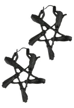 Gotyckie czarne kolczyki miotły BROOM PENTAGRAM-Restyle Fashion