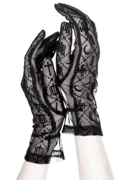 Gotyckie czarne rękawiczki Luxurious Goth Monogram-Restyle Fashion