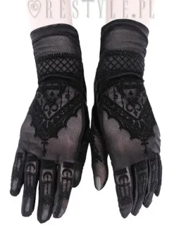Gotyckie rękawiczki z siateczki z wzorem mehendi, księżyce "Henna Gloves"-Restyle Outlet
