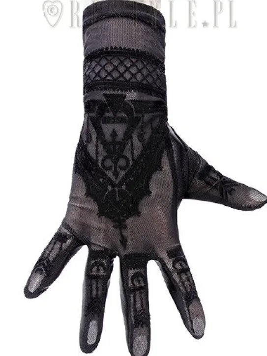 Gotyckie rękawiczki z siateczki z wzorem mehendi, księżyce "Henna Gloves"-Restyle Outlet
