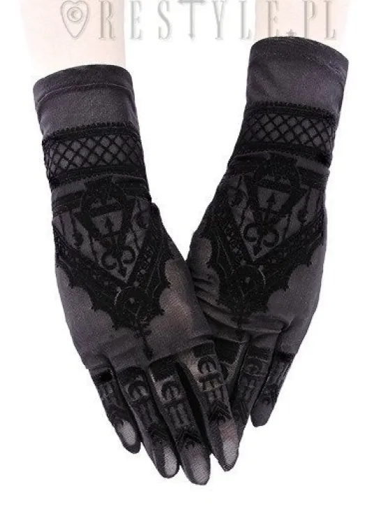 Gotyckie rękawiczki z siateczki z wzorem mehendi, księżyce "Henna Gloves"-Restyle Outlet
