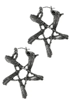 Gotyckie srebrne kolczyki Miotły czarownicy BROOM PENTAGRAM-Restyle Online