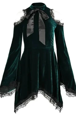 GREEN GAYA VELVET DRESS Zielona sukienka z kieszeniami-Restyle Online