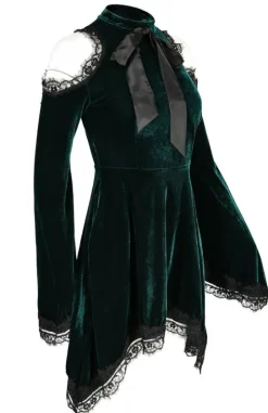 GREEN GAYA VELVET DRESS Zielona sukienka z kieszeniami-Restyle Online