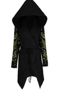 HERBAL HOODIE haft paproć i księżyc Długa, gotycka bluza z paprocią-Restyle Sale