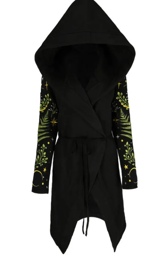 HERBAL HOODIE haft paproć i księżyc Długa, gotycka bluza z paprocią-Restyle Sale