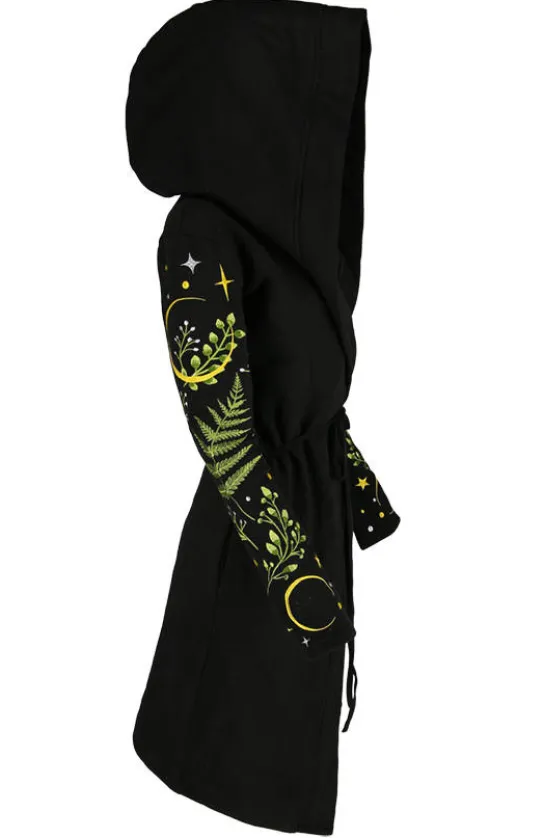 HERBAL HOODIE haft paproć i księżyc Długa, gotycka bluza z paprocią-Restyle Sale