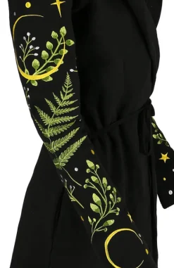 HERBAL HOODIE haft paproć i księżyc Długa, gotycka bluza z paprocią-Restyle Sale