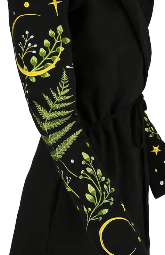 HERBAL HOODIE haft paproć i księżyc Długa, gotycka bluza z paprocią-Restyle Sale
