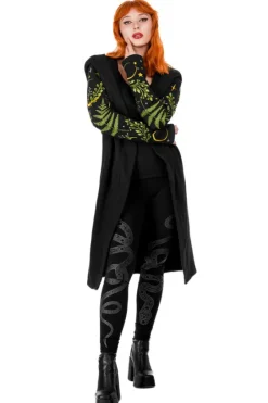 HERBAL HOODIE haft paproć i księżyc Długa, gotycka bluza z paprocią-Restyle Sale