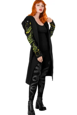 HERBAL HOODIE haft paproć i księżyc Długa, gotycka bluza z paprocią-Restyle Sale