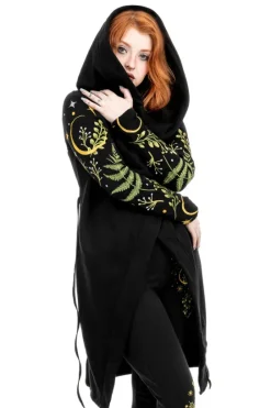 HERBAL HOODIE haft paproć i księżyc Długa, gotycka bluza z paprocią-Restyle Sale