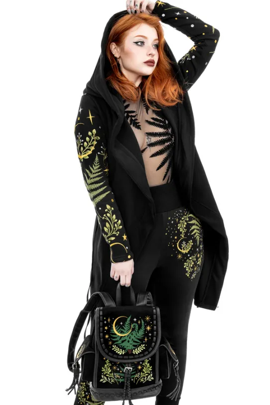 HERBAL HOODIE haft paproć i księżyc Długa, gotycka bluza z paprocią-Restyle Sale