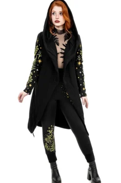 HERBAL HOODIE haft paproć i księżyc Długa, gotycka bluza z paprocią-Restyle Sale