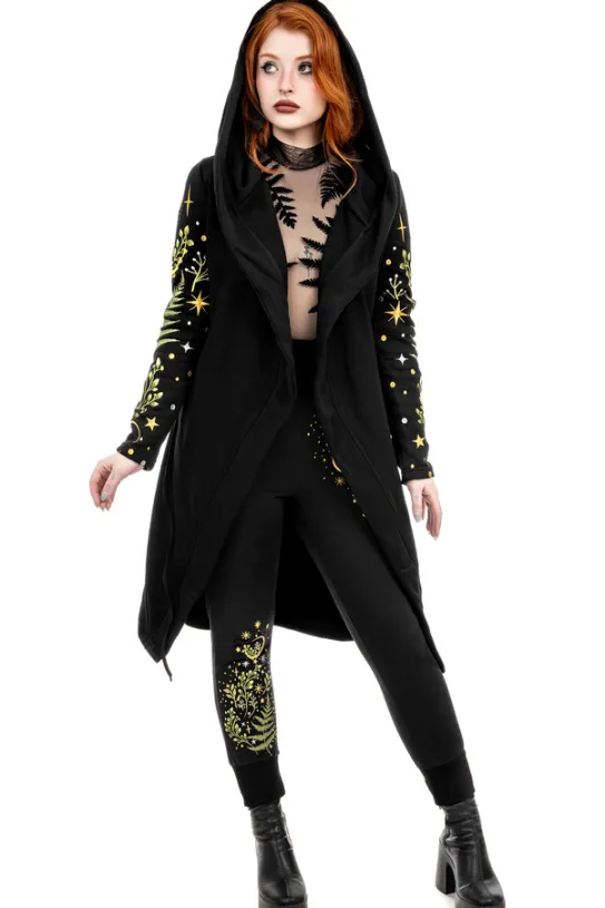 HERBAL HOODIE haft paproć i księżyc Długa, gotycka bluza z paprocią-Restyle Sale