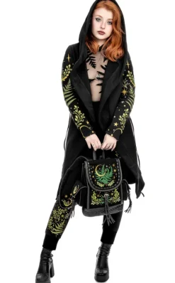 HERBAL HOODIE haft paproć i księżyc Długa, gotycka bluza z paprocią-Restyle Sale