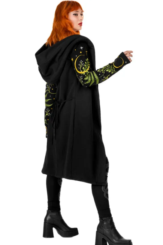 HERBAL HOODIE haft paproć i księżyc Długa, gotycka bluza z paprocią-Restyle Sale
