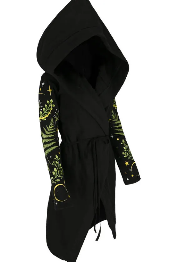 HERBAL HOODIE haft paproć i księżyc Długa, gotycka bluza z paprocią-Restyle Sale