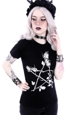Klasyczny damski t-shirt z pentagramem z różami "ROSE PENTAGRAM"-Restyle Fashion